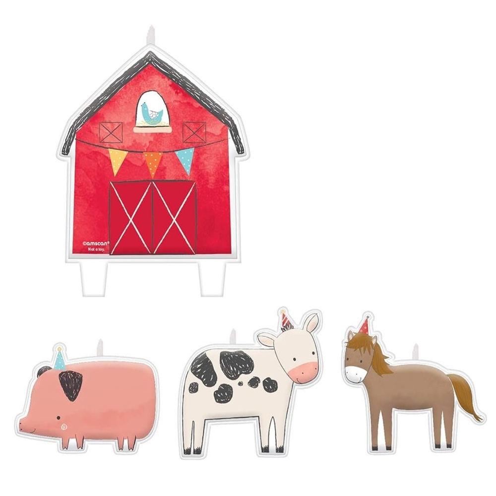 Amscan Farm Animal Candle Set- Horse, Cow, Pig, and Red Barn